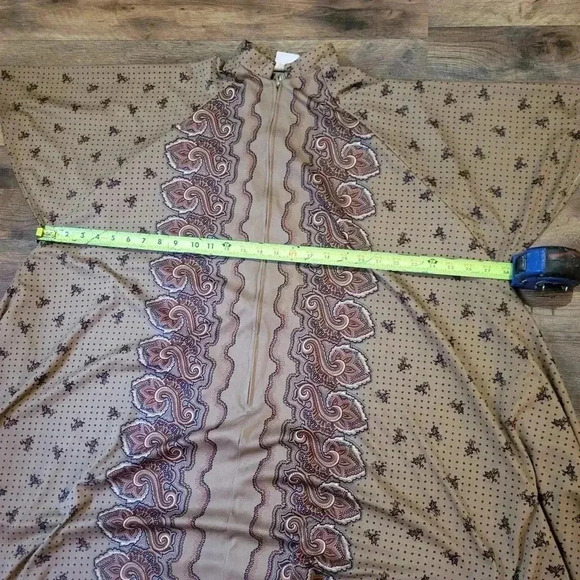 Vintage 1960's Mis Tique Of California Zip-Up Paisly Brown (Moo-Moo) Caftan - Picture 4 of 6